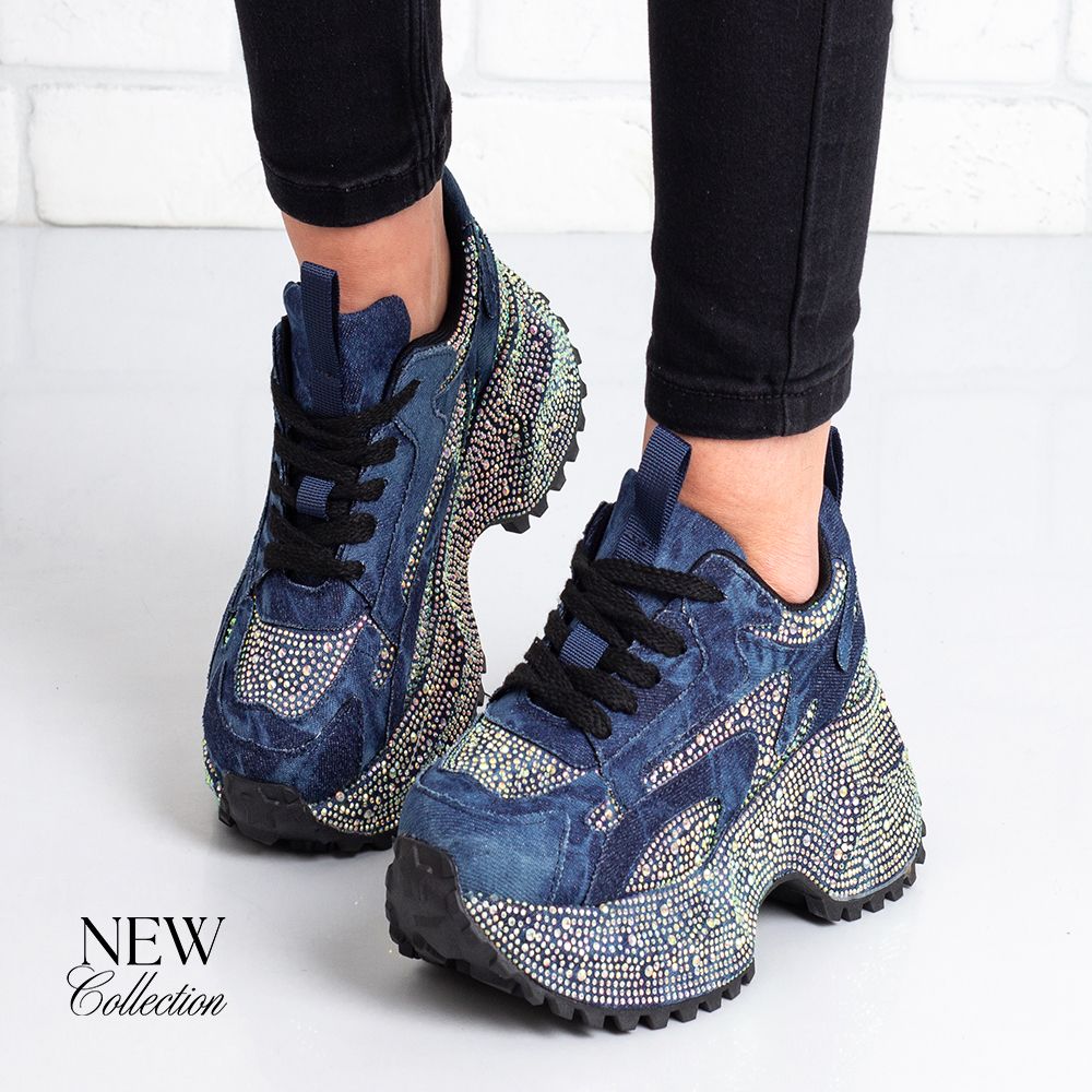 Дамски маратонки в син деним Дамски маратонки в син деним